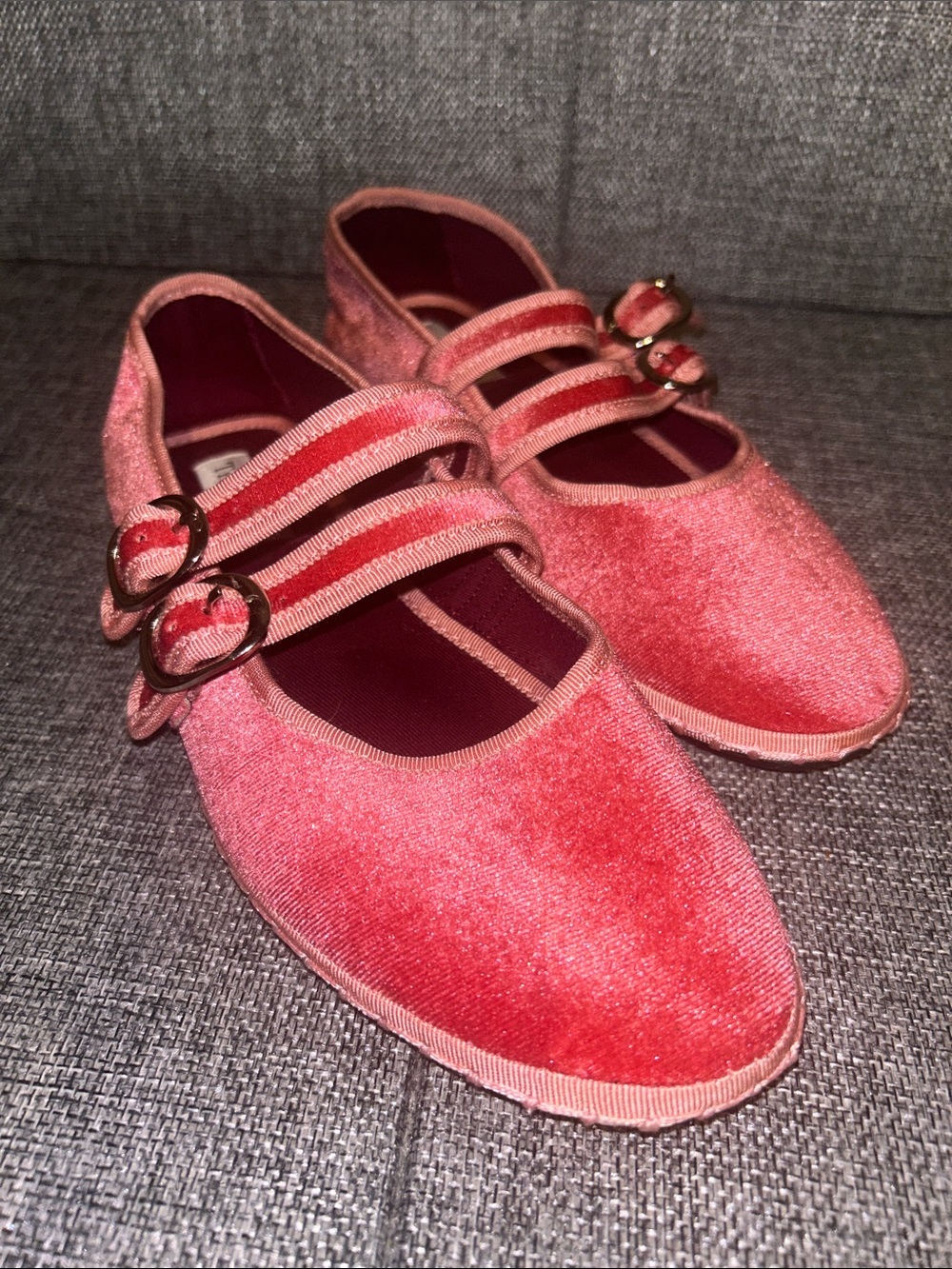 Women’s Pink Velvet Mary Jane Shoes with Double Straps